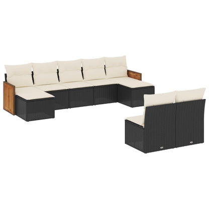 Set Divani da Giardino 9 pz con Cuscini Nero in Polyrattan | homemem39