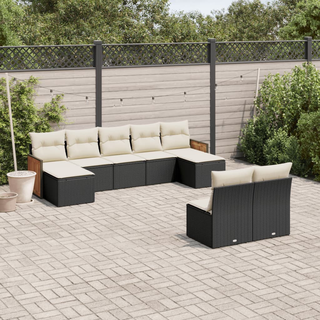 Set Divani da Giardino 9 pz con Cuscini Nero in Polyrattan | homemem39