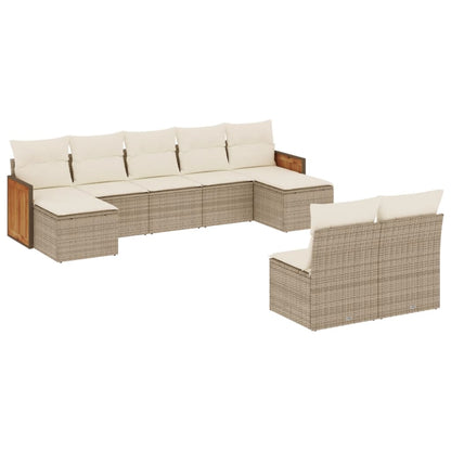 Set Divano da Giardino 9 pz con Cuscini Beige in Polyrattan - homemem39