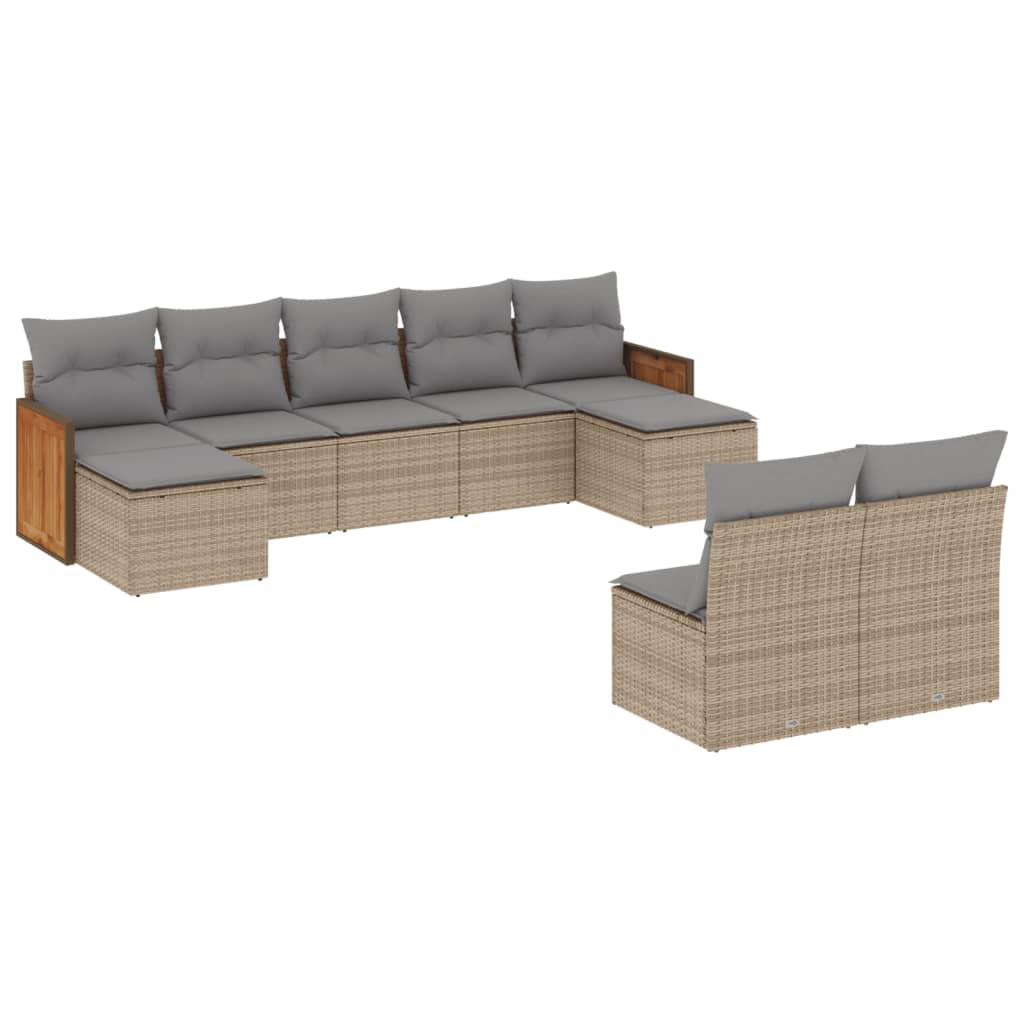 Set Divano da Giardino 9 pz con Cuscini Beige in Polyrattan | homemem39