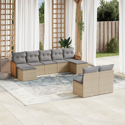 Set Divano da Giardino 9 pz con Cuscini Beige in Polyrattan - homemem39