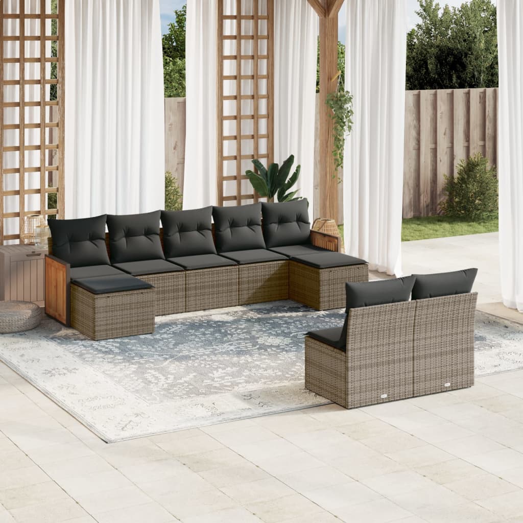 Set Divano da Giardino 9 pz con Cuscini Grigio in Polyrattan | homemem39