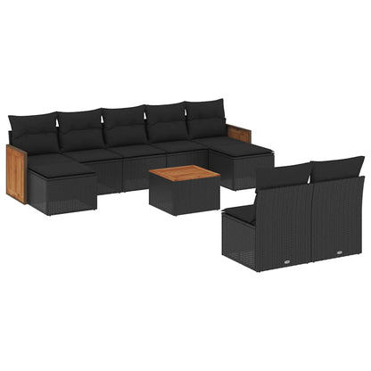 Set Divani da Giardino 10pz con Cuscini in Polyrattan Nero | homemem39