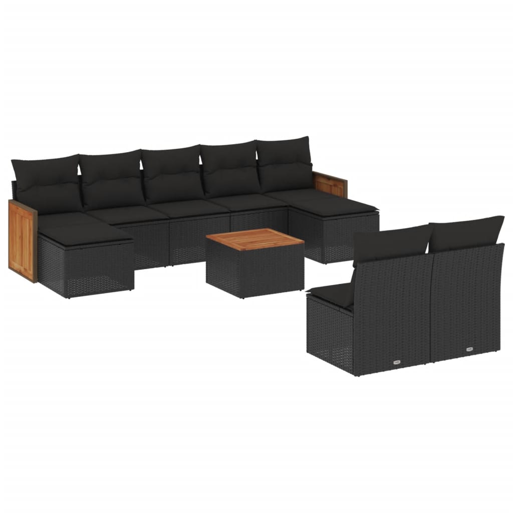 Set Divani da Giardino 10pz con Cuscini in Polyrattan Nero - homemem39