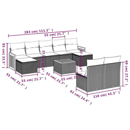 Set Divani da Giardino 10pz con Cuscini in Polyrattan Nero | homemem39