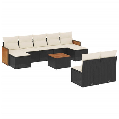Set Divani da Giardino 10pz con Cuscini in Polyrattan Nero | homemem39