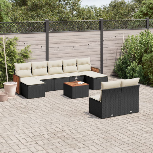 Set Divani da Giardino 10pz con Cuscini in Polyrattan Nero | homemem39