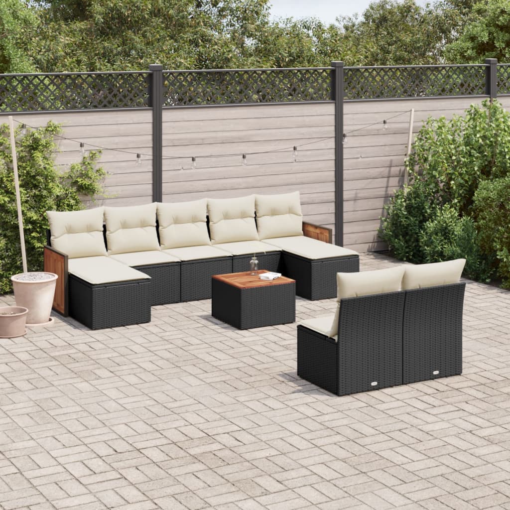 Set Divani da Giardino 10pz con Cuscini in Polyrattan Nero - homemem39
