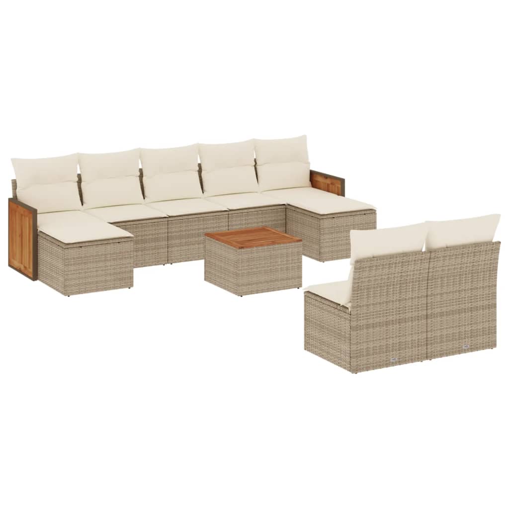 Set Divano da Giardino 10 pz con Cuscini Beige in Polyrattan - homemem39