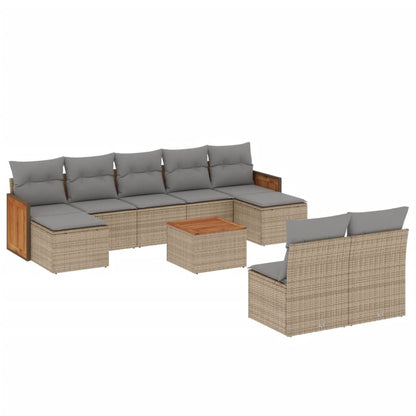 Set Divano da Giardino 10 pz con Cuscini Beige in Polyrattan | homemem39