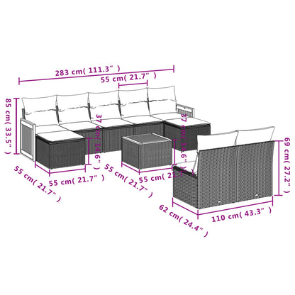 Set Divano da Giardino 10 pz con Cuscini Grigio in Polyrattan | homemem39