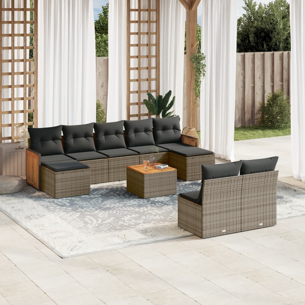 Set Divano da Giardino 10 pz con Cuscini Grigio in Polyrattan - homemem39