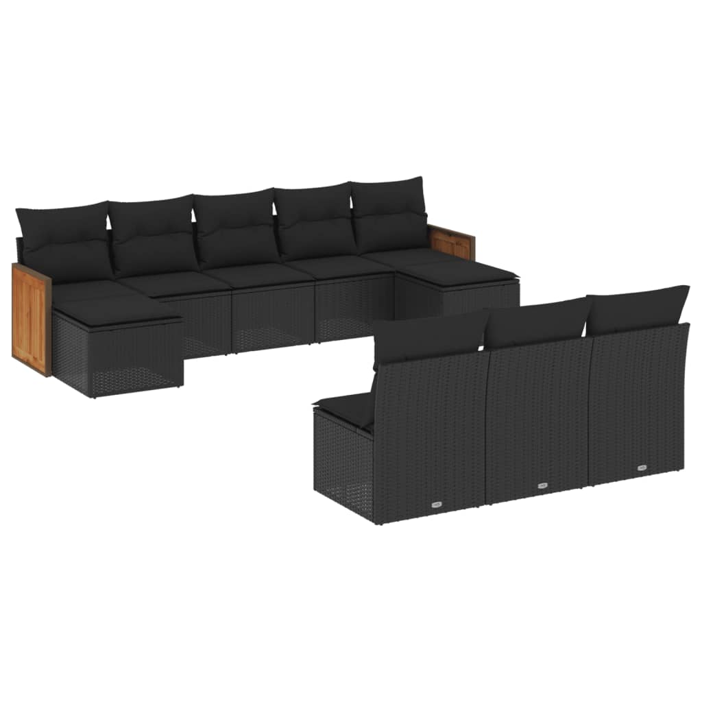 Set Divani da Giardino 10pz con Cuscini in Polyrattan Nero | homemem39