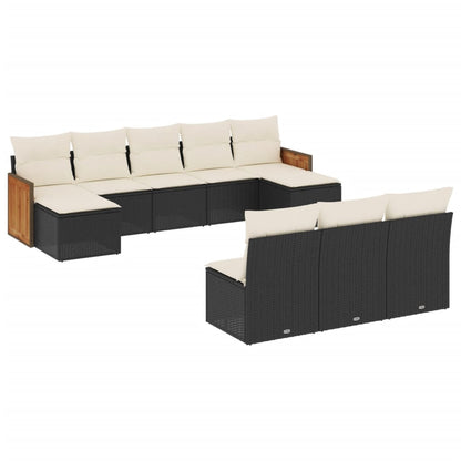 Set Divani da Giardino 10pz con Cuscini in Polyrattan Nero - homemem39