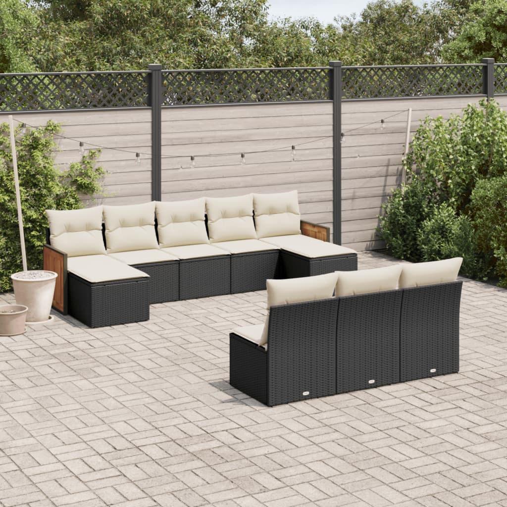 Set Divani da Giardino 10pz con Cuscini in Polyrattan Nero - homemem39