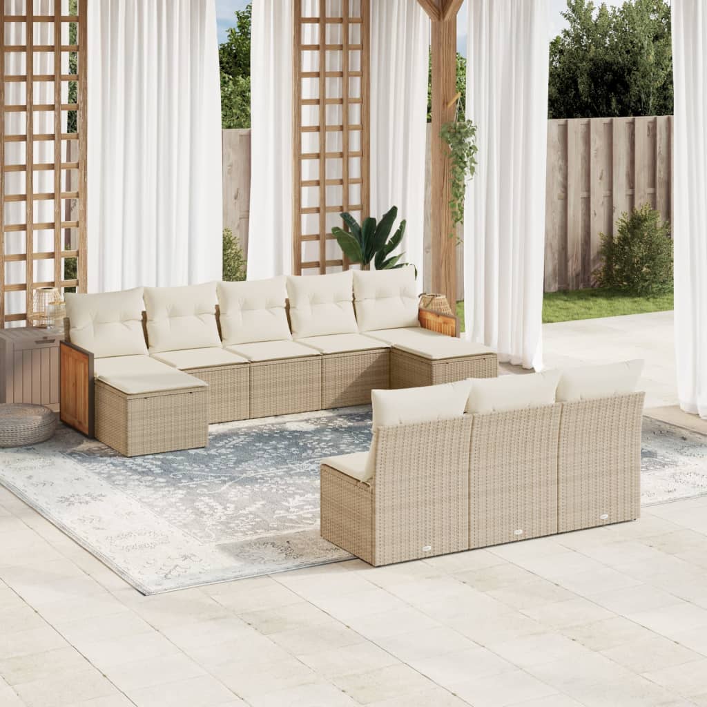 Set Divano da Giardino 10 pz con Cuscini Beige in Polyrattan - homemem39