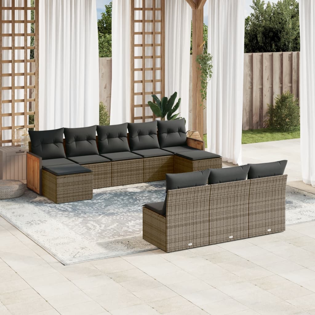 Set Divano da Giardino 10 pz con Cuscini Grigio in Polyrattan | homemem39