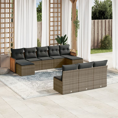 Set Divano da Giardino 10 pz con Cuscini Grigio in Polyrattan - homemem39