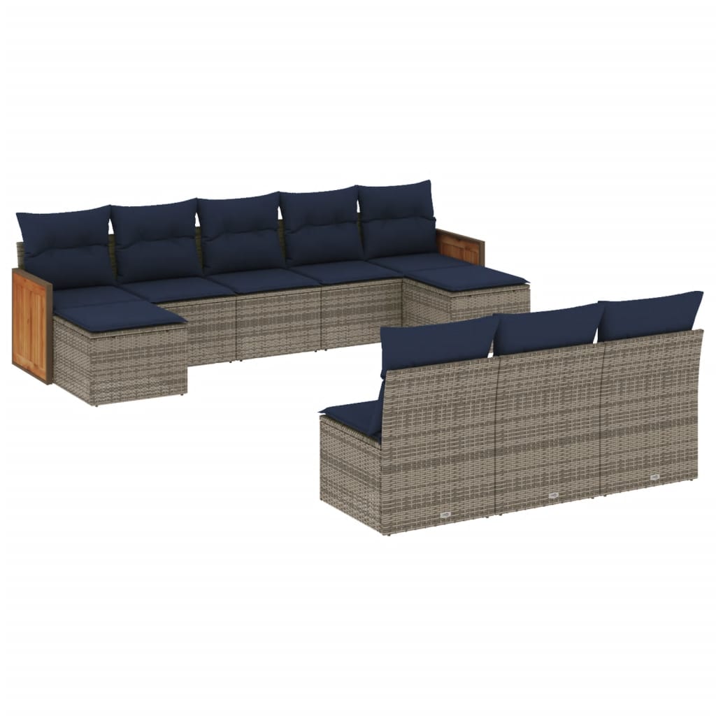 Set Divani da Giardino 10 pz con Cuscini Grigio in Polyrattan | homemem39
