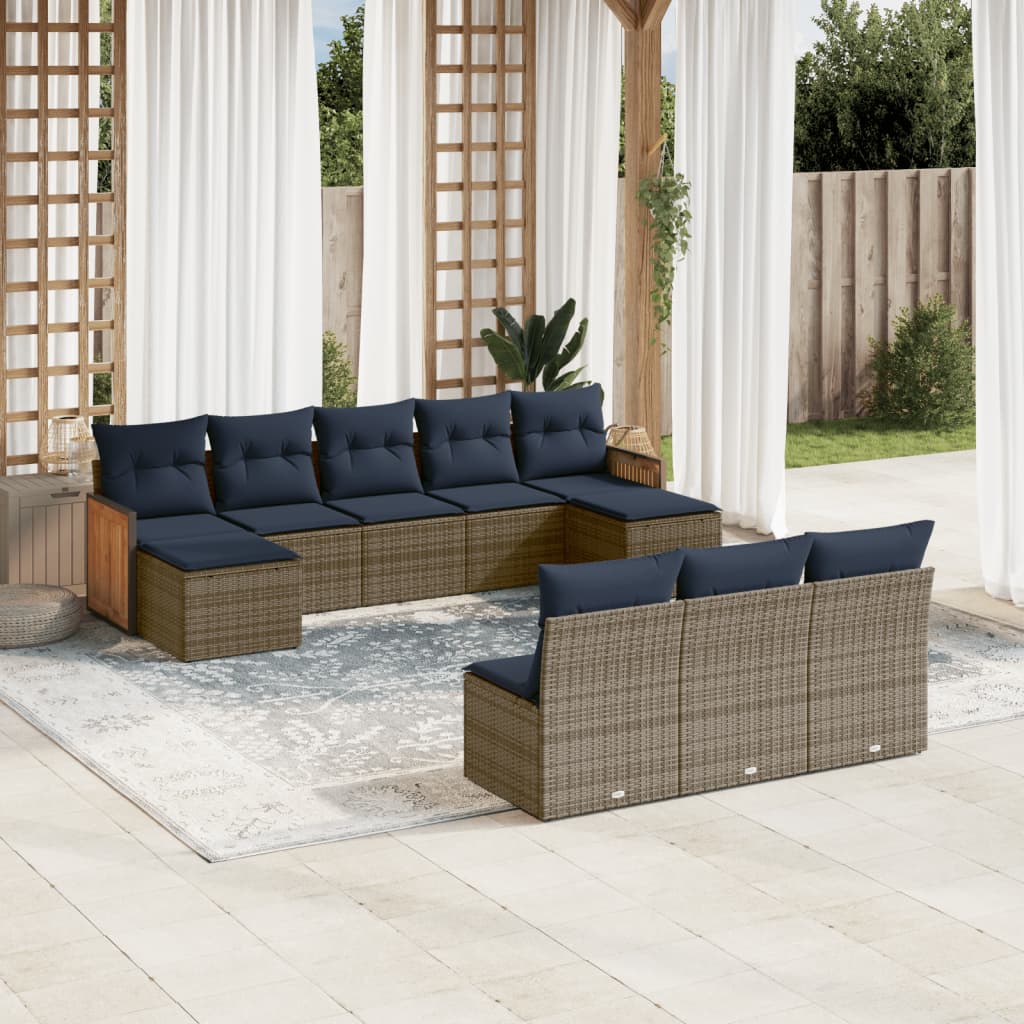 Set Divani da Giardino 10 pz con Cuscini Grigio in Polyrattan | homemem39
