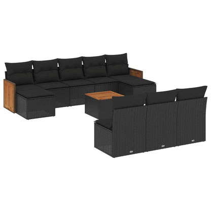 Set Divani da Giardino 11 pz con Cuscini in Polyrattan Nero - homemem39