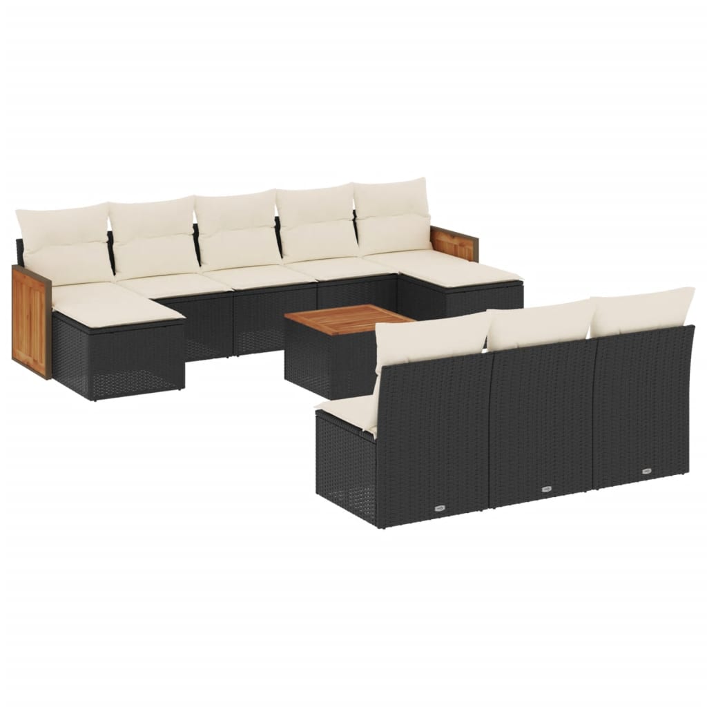 Set Divani da Giardino 11 pz con Cuscini in Polyrattan Nero | homemem39