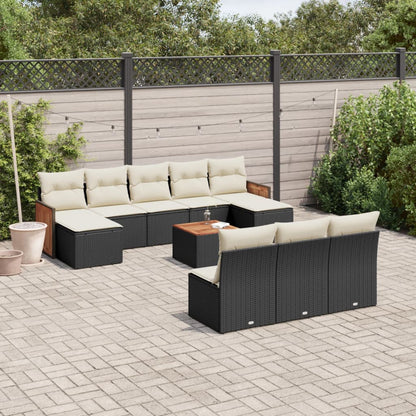 Set Divani da Giardino 11 pz con Cuscini in Polyrattan Nero | homemem39