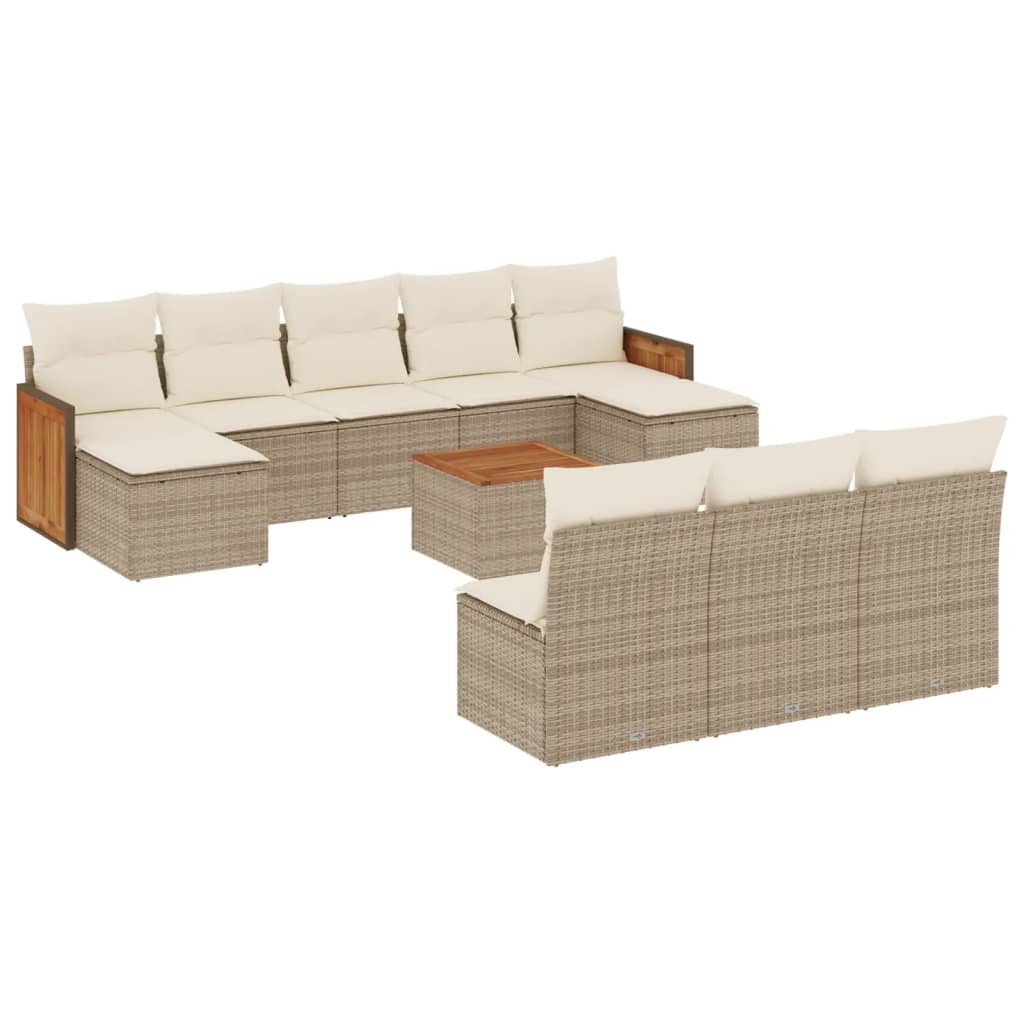 Set Divani da Giardino 11 pz con Cuscini Beige in Polyrattan - homemem39