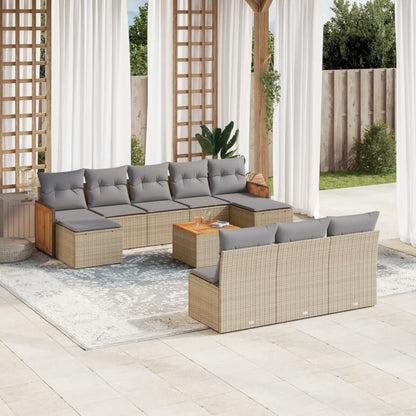 Set Divani da Giardino 11 pz con Cuscini Beige in Polyrattan | homemem39