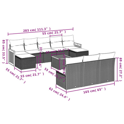 Set Divani da Giardino 11 pz con Cuscini in Polyrattan Grigio | homemem39