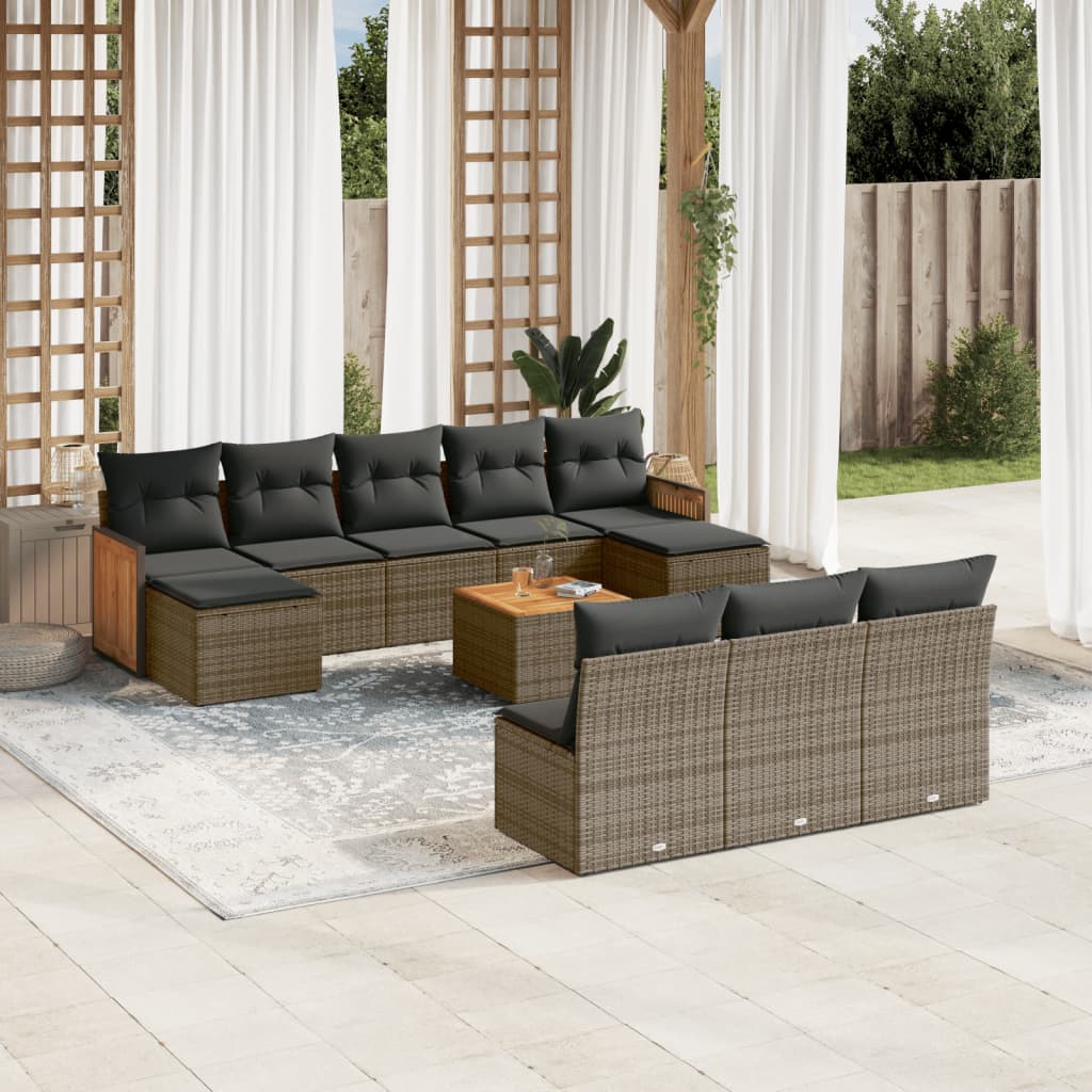 Set Divani da Giardino 11 pz con Cuscini in Polyrattan Grigio | homemem39