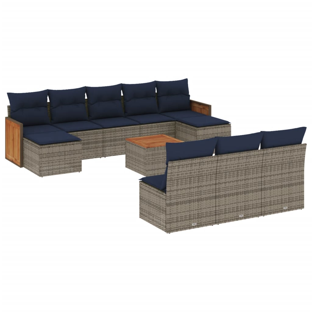 Set Divani da Giardino 11 pz con Cuscini Grigio in Polyrattan | homemem39