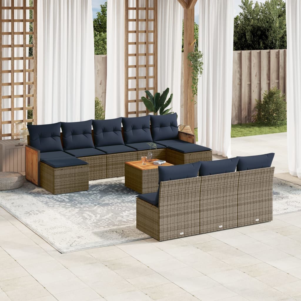 Set Divani da Giardino 11 pz con Cuscini Grigio in Polyrattan | homemem39