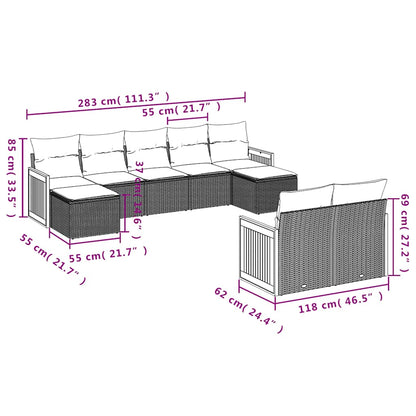 Set Divani da Giardino 9 pz con Cuscini Nero in Polyrattan | homemem39