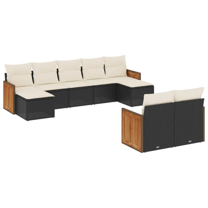 Set Divani da Giardino 9 pz con Cuscini Nero in Polyrattan - homemem39