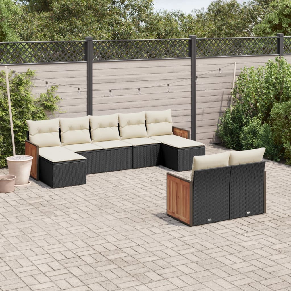 Set Divani da Giardino 9 pz con Cuscini Nero in Polyrattan - homemem39