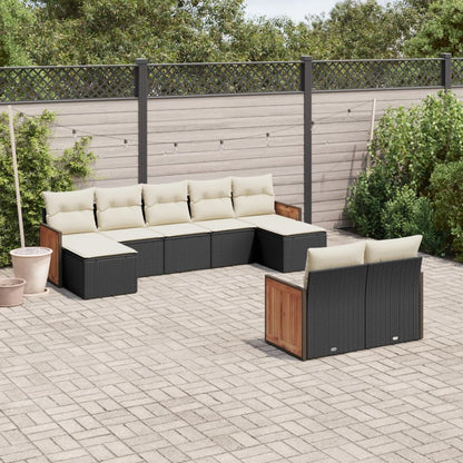 Set Divani da Giardino 9 pz con Cuscini Nero in Polyrattan - homemem39
