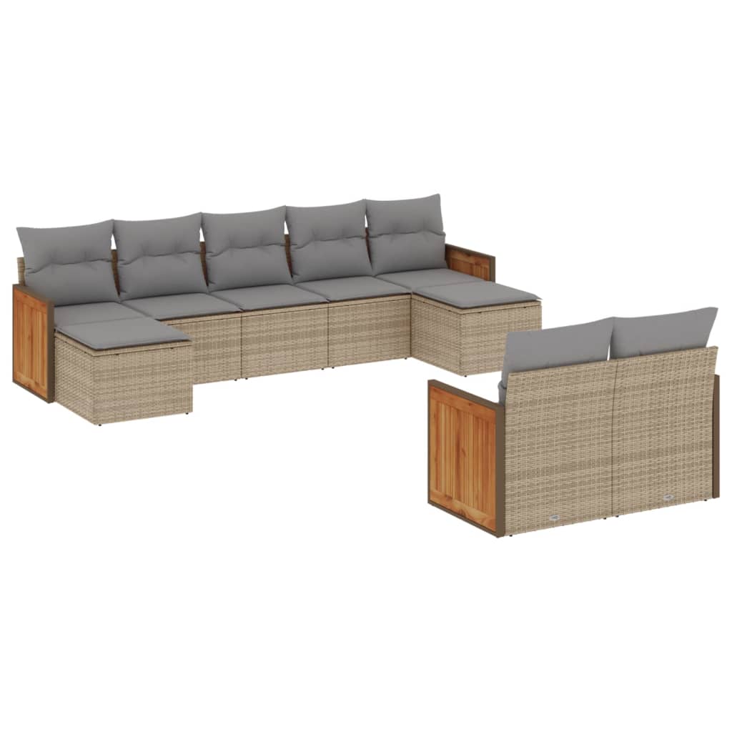 Set Divano da Giardino 9 pz con Cuscini Beige in Polyrattan - homemem39