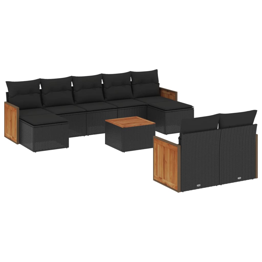 Set Divani da Giardino 10pz con Cuscini in Polyrattan Nero - homemem39