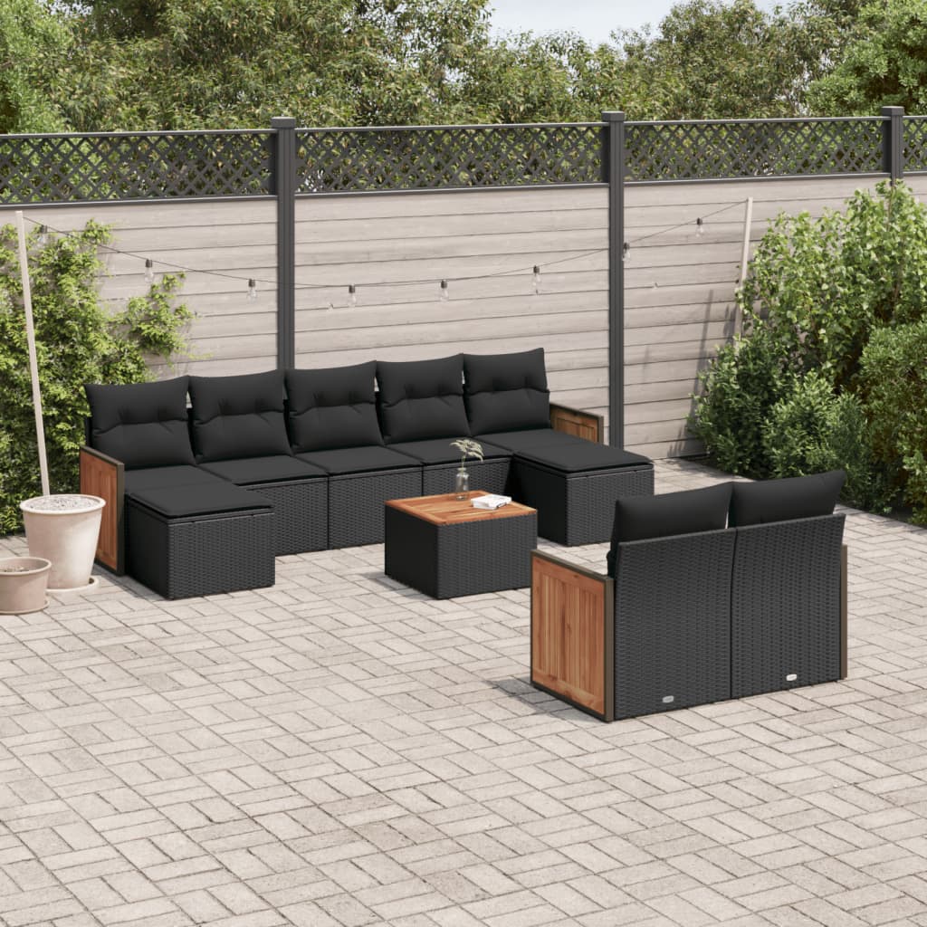 Set Divani da Giardino 10pz con Cuscini in Polyrattan Nero - homemem39