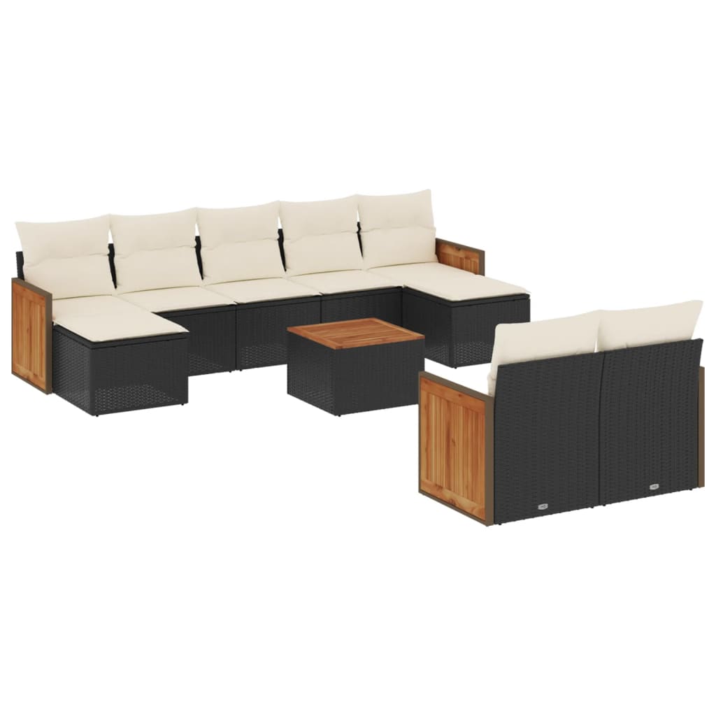 Set Divani da Giardino 10pz con Cuscini in Polyrattan Nero | homemem39