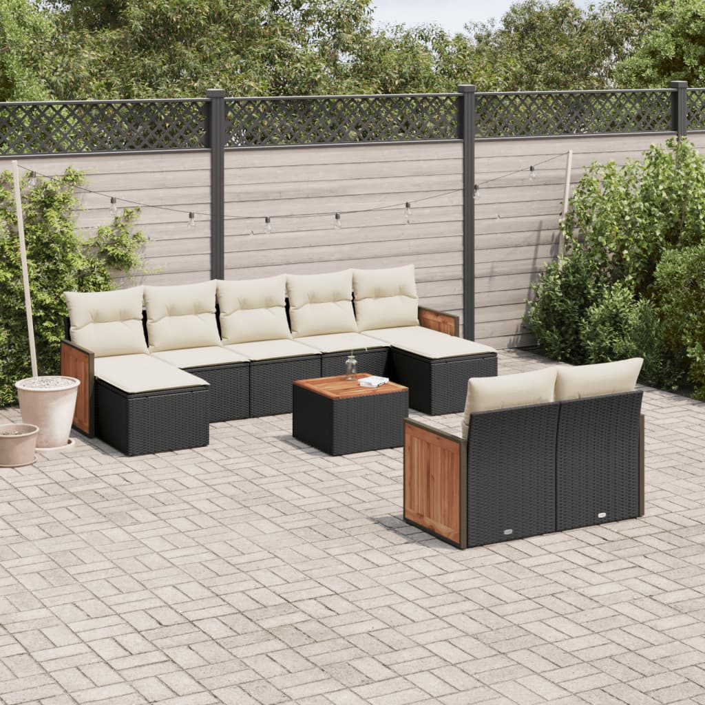 Set Divani da Giardino 10pz con Cuscini in Polyrattan Nero | homemem39