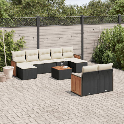 Set Divani da Giardino 10pz con Cuscini in Polyrattan Nero | homemem39