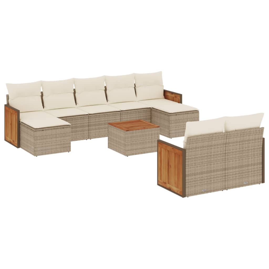 Set Divano da Giardino 10 pz con Cuscini Beige in Polyrattan - homemem39
