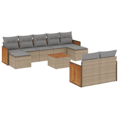 Set Divano da Giardino 10 pz con Cuscini Beige in Polyrattan - homemem39