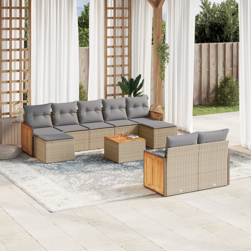 Set Divano da Giardino 10 pz con Cuscini Beige in Polyrattan | homemem39