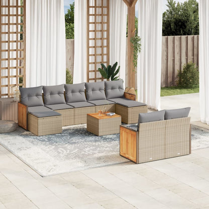 Set Divano da Giardino 10 pz con Cuscini Beige in Polyrattan | homemem39