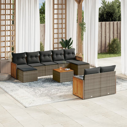 Set Divano da Giardino 10 pz con Cuscini Grigio in Polyrattan | homemem39