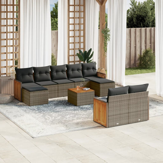 Set Divano da Giardino 10 pz con Cuscini Grigio in Polyrattan - homemem39