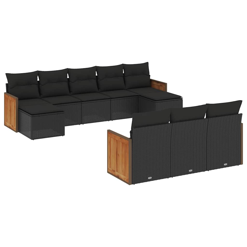 Set Divani da Giardino 10pz con Cuscini in Polyrattan Nero | homemem39